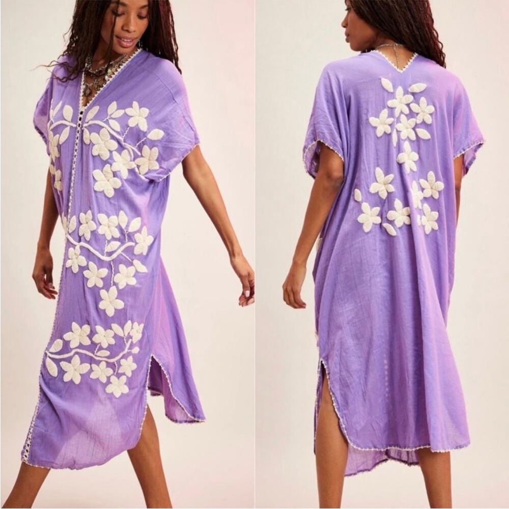 MOMO New York IBIZA EMBROIDERED KAFTAN Purple Floral Kaftan Dress